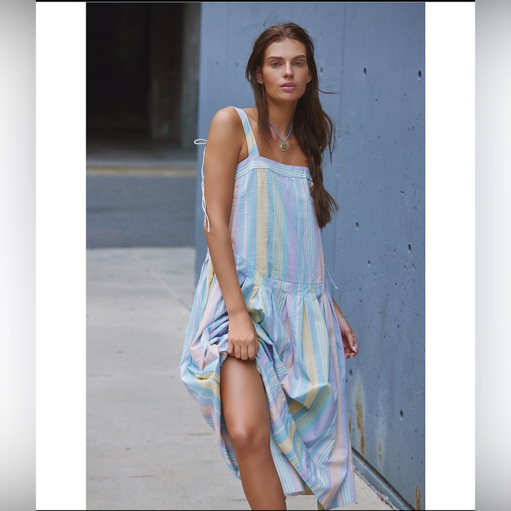 NWOT Free people Primavera Stripe Square Neck Sleeveless Midi Shift Dress